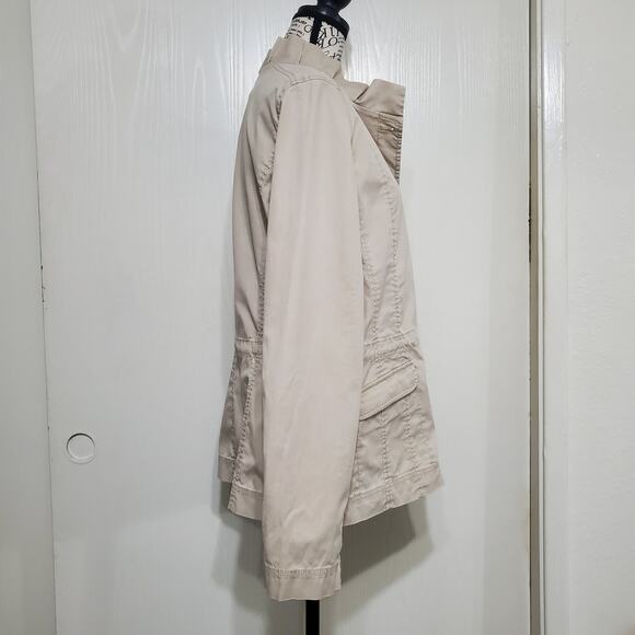 Eileen Fisher Lightweight Jacket Ruffle Collar Tan Field Jacket Stretch Medium - Picture 9 of 13